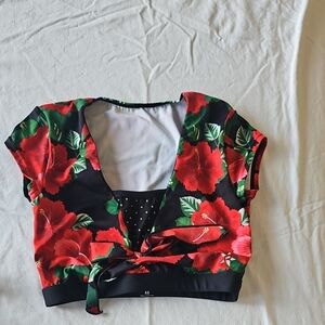 Rebel Athletic Floral Crop Top with Tie Front